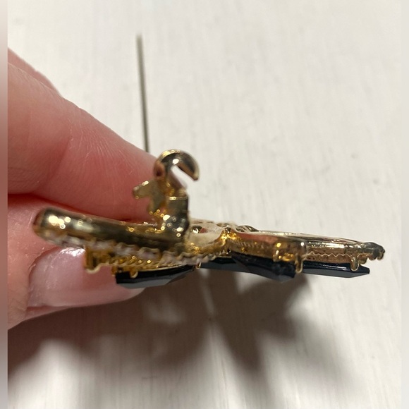 Gold Black Rhinestone Bead Butterfly Brooch Pin Accessory Vintage Classic Retro - Picture 5 of 9